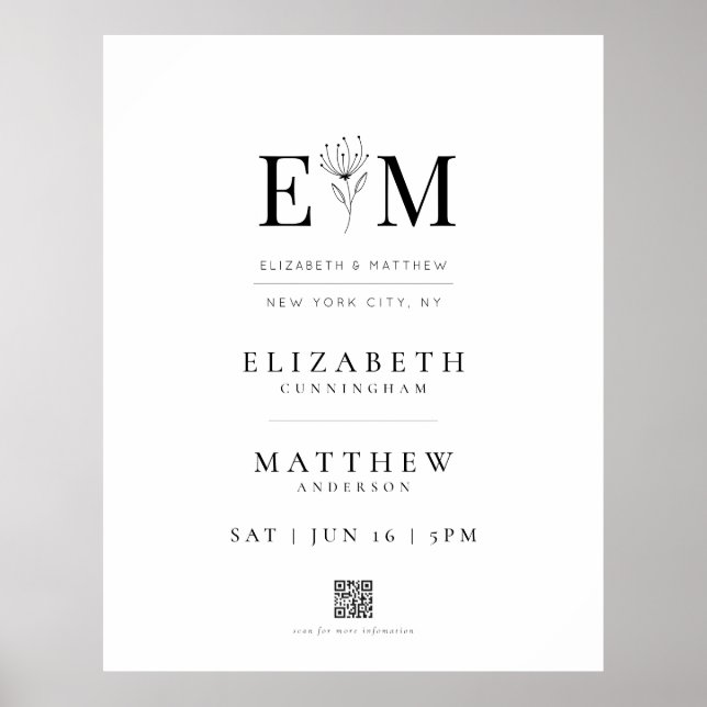 Wedding Elegant Modern Foliage QR Code Welcome Poster (Front)