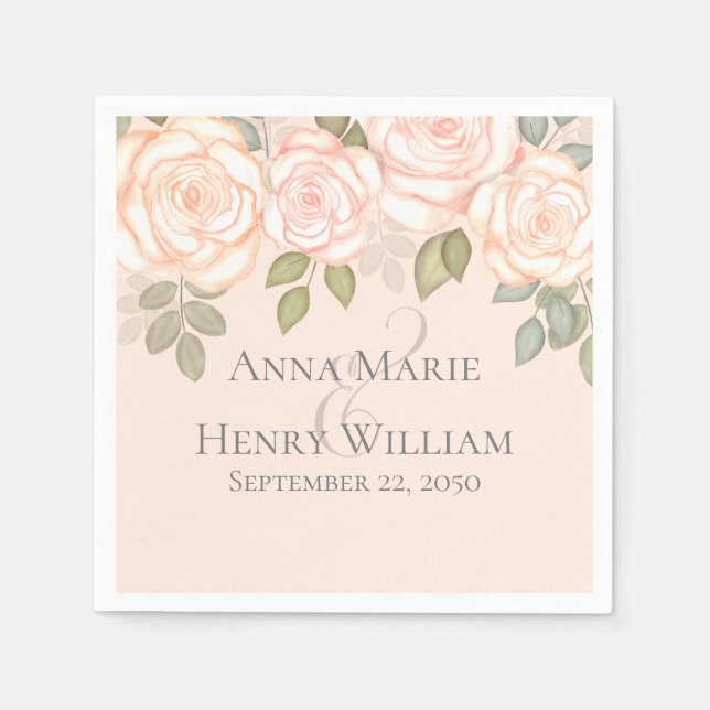 Wedding Elegant Modern Minimalist Blush Floral Napkin (Front)