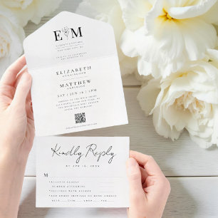 Wedding Elegant Modern Simple Chic Foliage QR Code All In One Invitation
