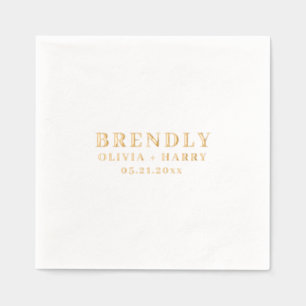 Wedding Elegant Monogram Names Gold Foil Napkin