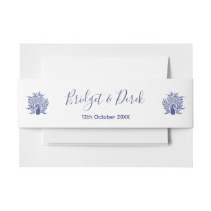 Wedding Elegant Peacock Blue and White Customised Invitation Belly Band