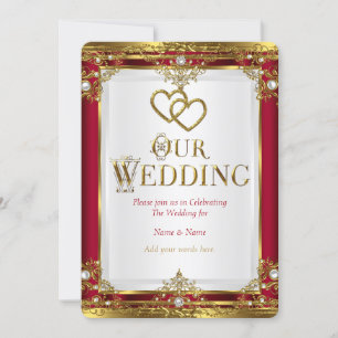 Wedding Elegant Red Gold White Golden Invitation
