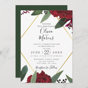 WEDDING Elegant Rich Burgundy Marsala Floral 2 Invitation