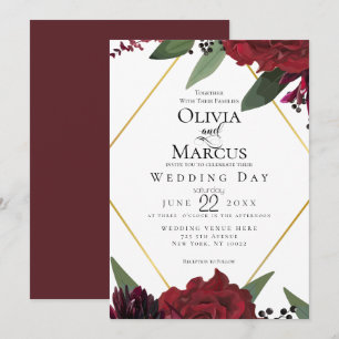 WEDDING   Elegant Rich Burgundy Marsala Floral 3 Invitation