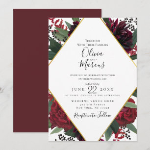 WEDDING Elegant Rich Burgundy Marsala Floral Red Invitation