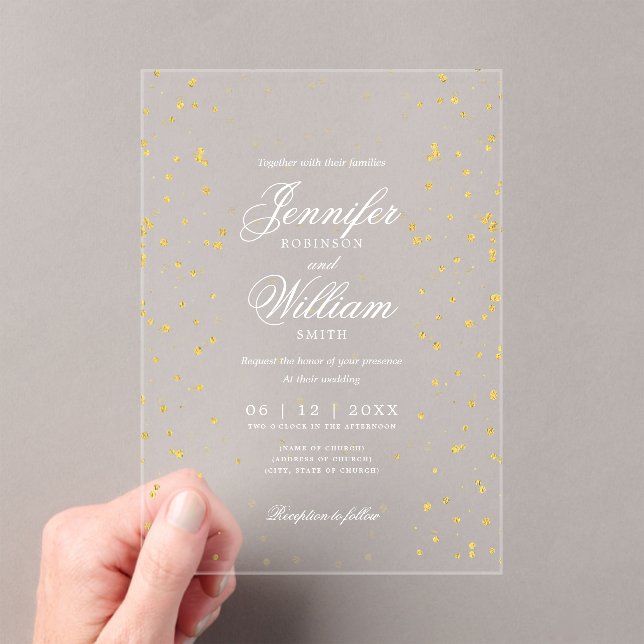 Wedding Elegant Romanic Script Gold Specks  Acrylic Invitations (Insitu (Handheld))