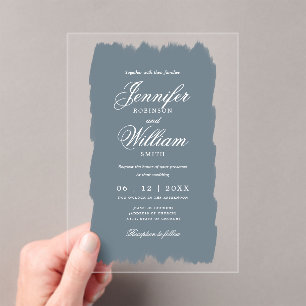 Wedding Elegant Romantic Script Dusty Blue Paint Acrylic Invitations