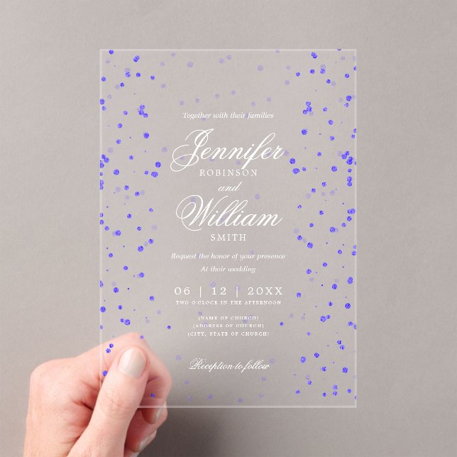 Wedding Elegant Romantic Script Purple Specks  Acrylic Invitations (Insitu (Handheld))