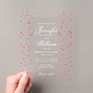 Wedding Elegant Romantic Script Red Specks Acrylic Invitations