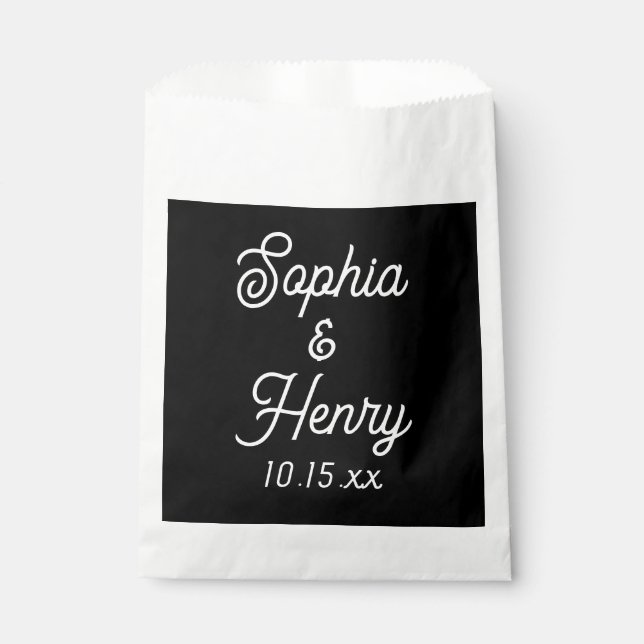 Wedding Elegant Script Black Modern Typography Favour Bag (Front)