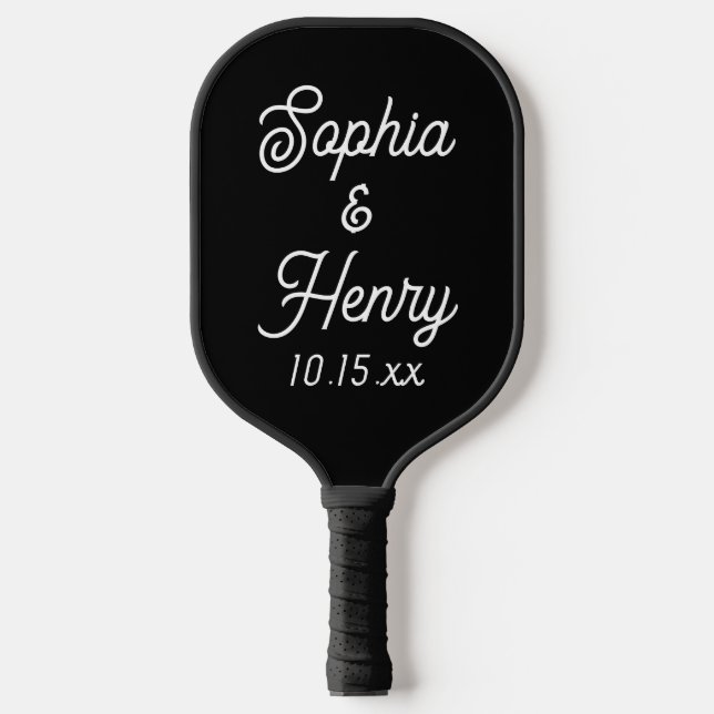 Wedding Elegant Script Black Modern Typography Pickleball Paddle (Front)