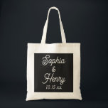 Wedding Elegant Script Black Modern Typography Tote Bag<br><div class="desc">This elegant script modern typography black and white tote bag is the perfect favour for any of your wedding events!  Personalize with the name of the bride and groom and wedding date.</div>