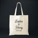 Wedding Elegant Script Black Modern Typography Tote Bag<br><div class="desc">This elegant script modern typography black and white tote bag is the perfect favour for any of your wedding events!  Personalize with the name of the bride and groom and wedding date.</div>