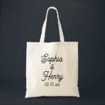 Wedding Elegant Script Black Modern Typography Tote Bag<br><div class="desc">This elegant script modern typography black and white tote bag is the perfect favour for any of your wedding events!  Personalize with the name of the bride and groom and wedding date.</div>