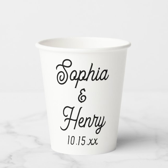Wedding Elegant Script Black Typography  Paper Cups (Front)