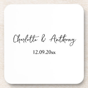 Wedding Elegant Script Creative Black White Coaster