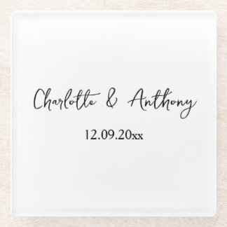 Wedding Elegant Script Creative Black White Glass Coaster