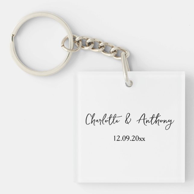Wedding Elegant Script Creative Black White Keychain (Front)