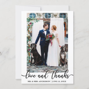 Wedding Elegant Script Love and Thanks Photo Thank You Card