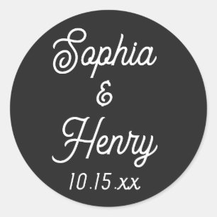 Wedding Elegant Script Modern Typography Black Classic Round Sticker
