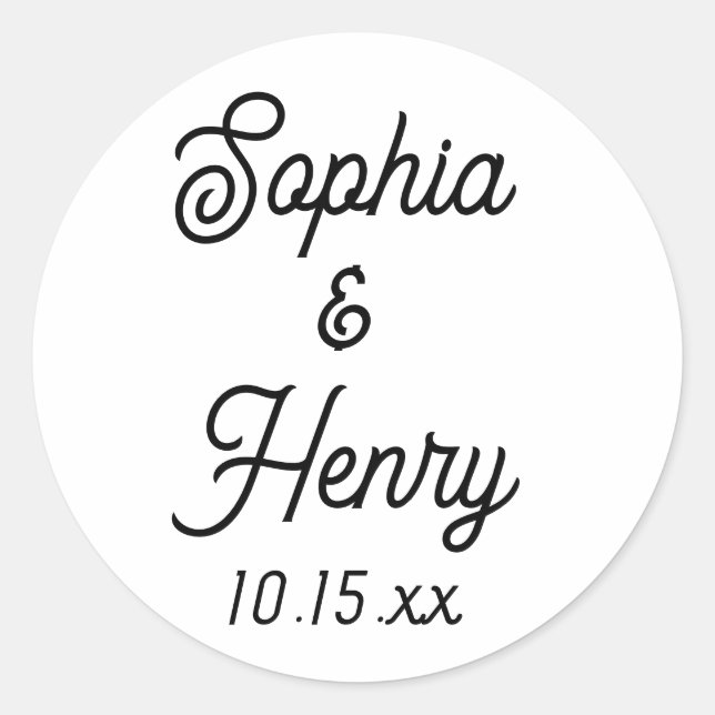 Wedding Elegant Script Modern Typography Black Classic Round Sticker (Front)