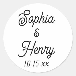 Wedding Elegant Script Modern Typography Black Classic Round Sticker