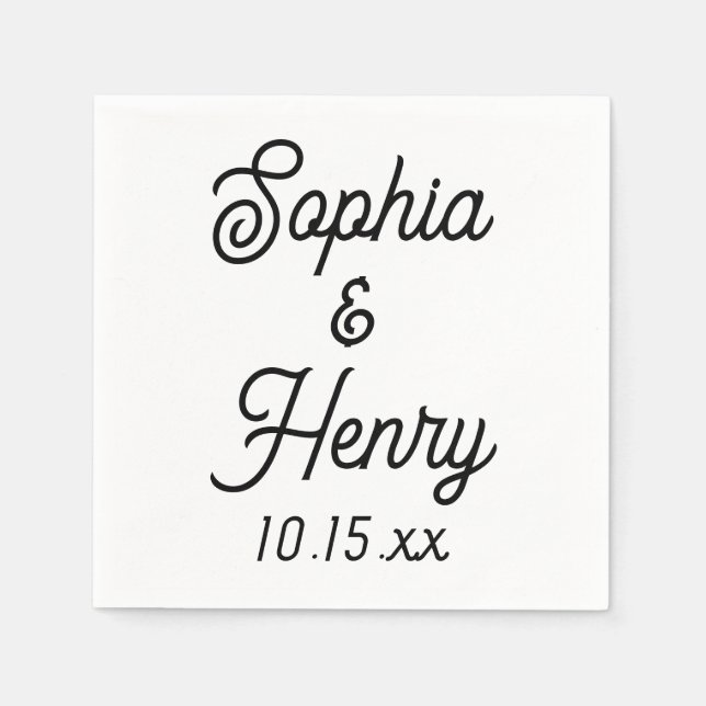 Wedding Elegant Script Modern Typography Black Napkin (Front)
