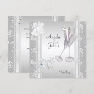 Wedding Elegant Silver White Lace Floral Invitation