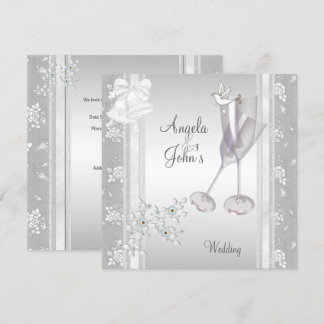 Wedding Elegant Silver White Lace Floral Invitation