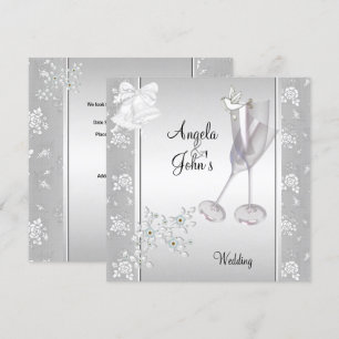 Wedding Elegant Silver White Lace Floral Invitation