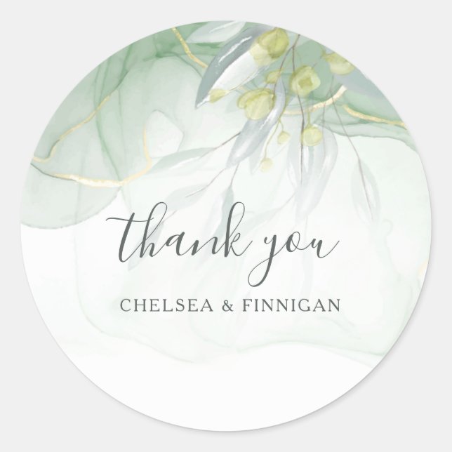 wedding Elegant Watercolor  Greenery thank you Classic Round Sticker (Front)