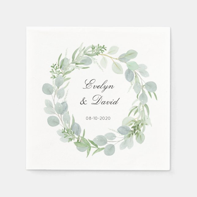 Wedding Elegant Watercolor Name and Date Napkin (Front)