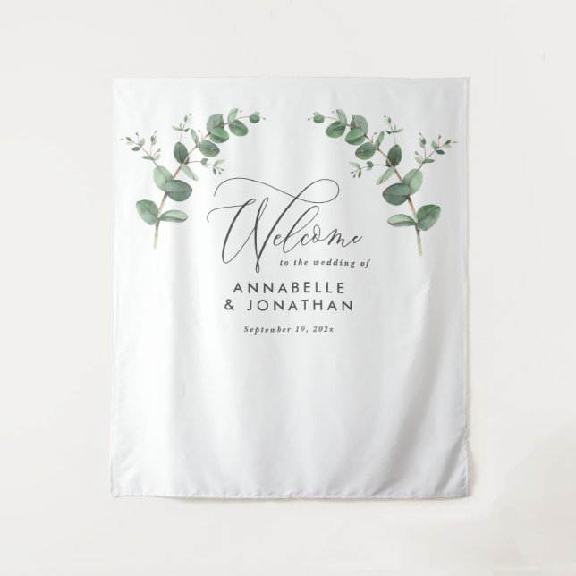 Wedding elegant welcome eucalyptus botanical sage  tapestry (Front)