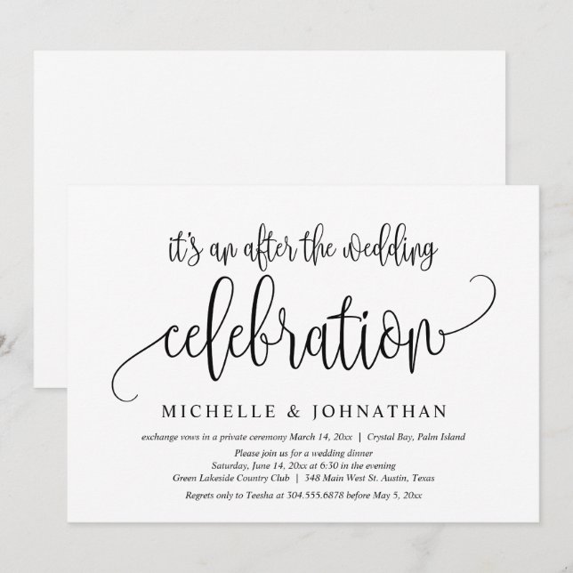 Wedding Elopement, After The wedding Celebration Invitation (Front/Back)
