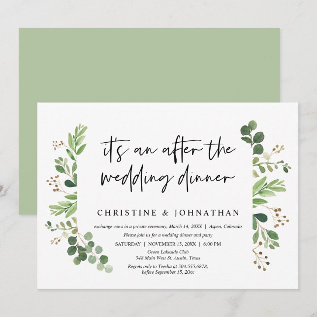 Wedding Elopement, After the wedding Dinner Invitation (Front/Back)