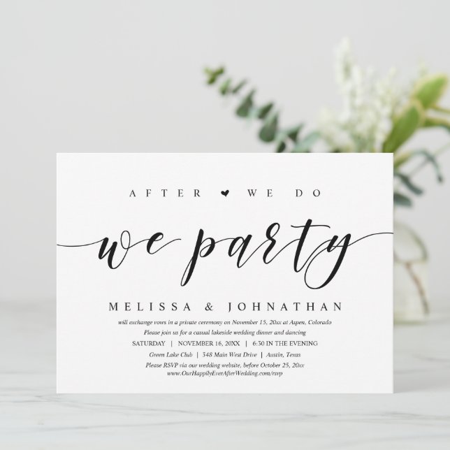 Wedding Elopement, After We Do, We Party Invitatio Invitation (Standing Front)