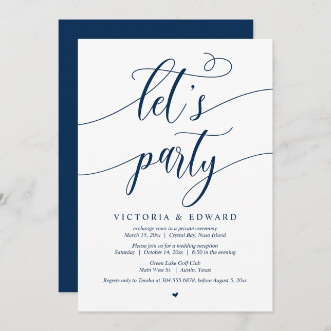 Wedding Elopement Celebration, Let's Party Invitat Invitation (Front/Back)