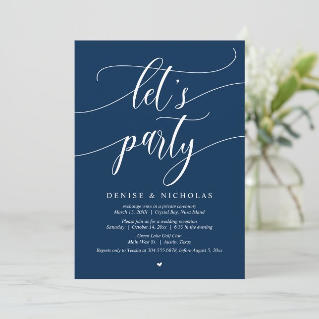 Wedding Elopement Celebration, Let's Party Invitat Invitation (Standing Front)