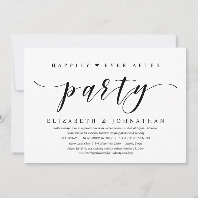 Wedding Elopement Dinner, Happily Ever After Party Invitation (Front)