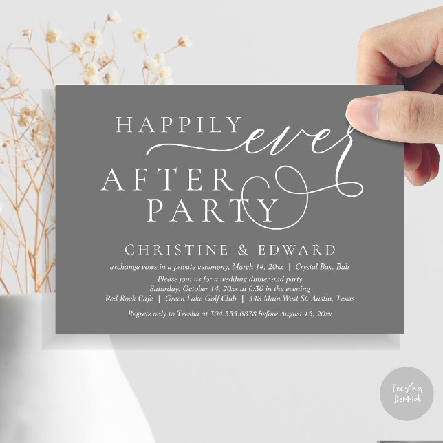 Wedding Elopement Dinner, Happily Ever After Party Invitation (Wedding Elopement Dinner, Happily Ever After Party Invitation Card, PDF, in Dark Grey)