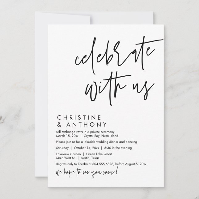 Wedding Elopement Dinner, Modern Casual Script Invitation (Front)