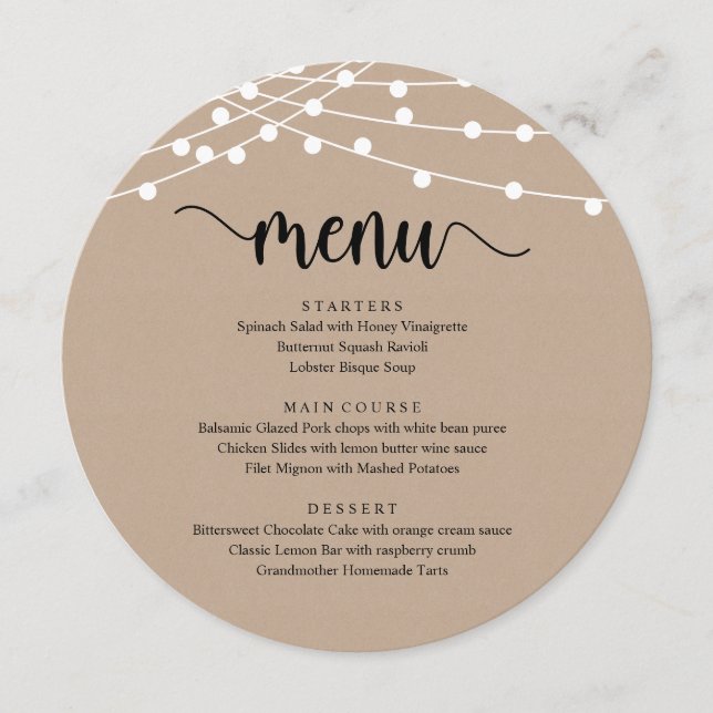 Wedding Elopement Dinner Modern Rustic Brown Kraft Menu (Front)