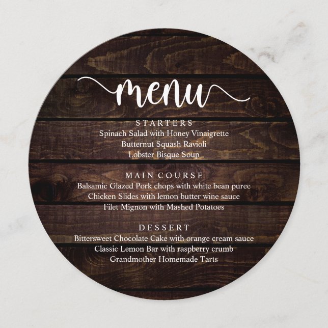 Wedding Elopement Dinner, Modern Rustic Cottage Menu (Front)