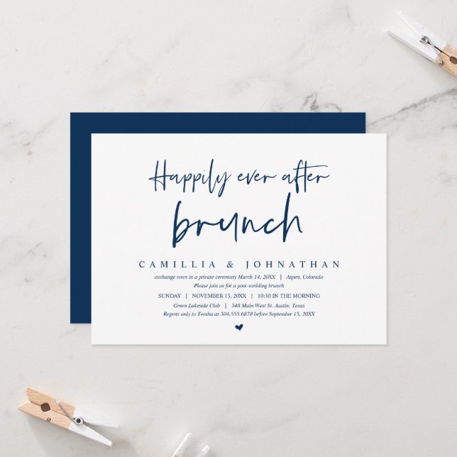 Wedding Elopement, Happily Ever after brunch Invitation (Front/Back In Situ)