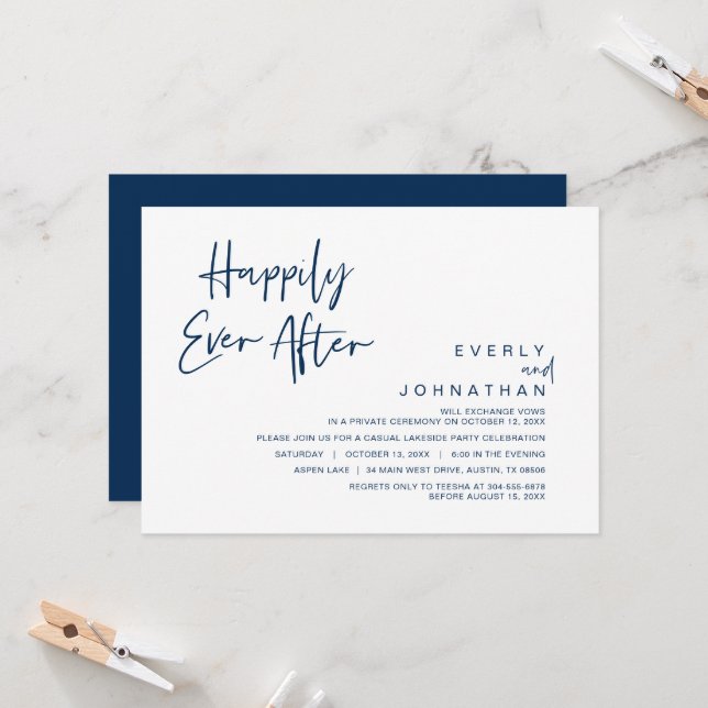 Wedding Elopement, Happily Ever After Celebration  Invitation (Front/Back In Situ)