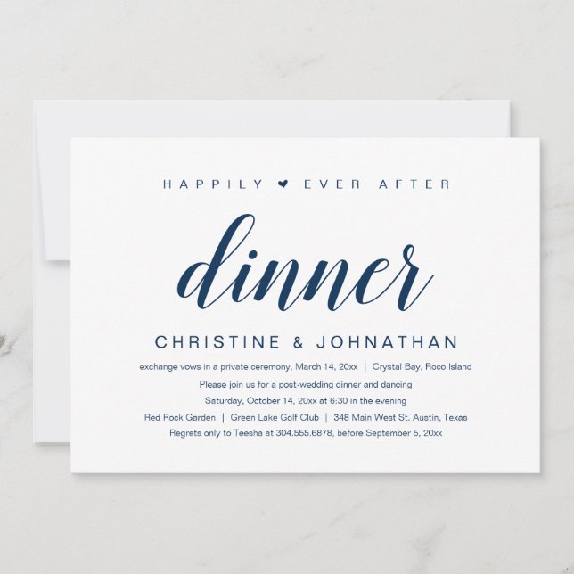 Wedding Elopement, Happily Ever After Dinner Invit Invitation (Front)