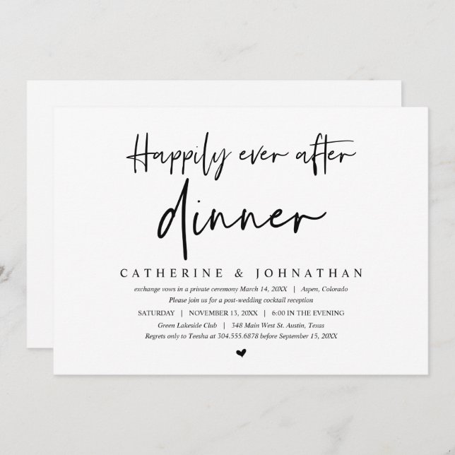 Wedding Elopement, Happily Ever after Dinner Invitation (Front/Back)