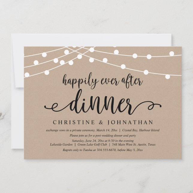 Wedding Elopement, Happily Ever After Dinner Invitation (Front)