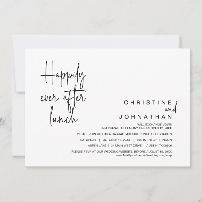 Wedding Elopement, Happily Ever After Lunch Invitation (Front)