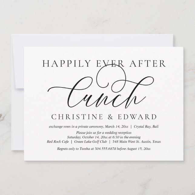 Wedding Elopement, Happily Ever After Lunch Invitation (Front)